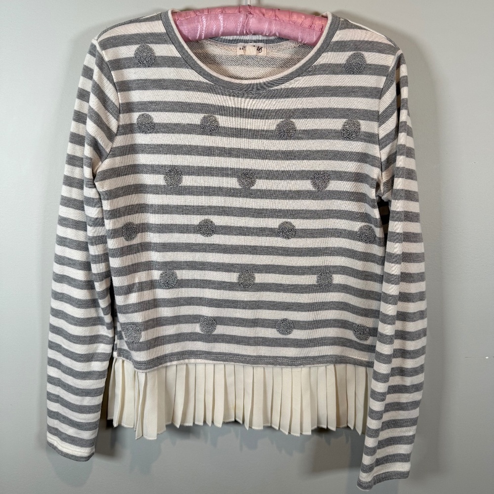 Maison Jules Striped Knit Peplum Top with ruffled bottom Size M